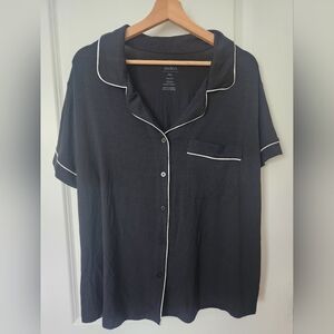 Auden Women Cloud Knit Comfy Lightweight Stretch Buttons Black Pajama Top XXL